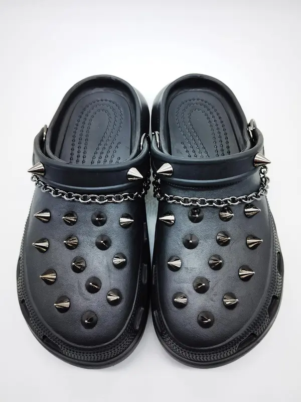 Comfort Fashionable Punk Style Chain & Studded Design Shoes Charm, Punk 2024 Trendy Diy Shoes Decoration for Sandals and Clogs 2