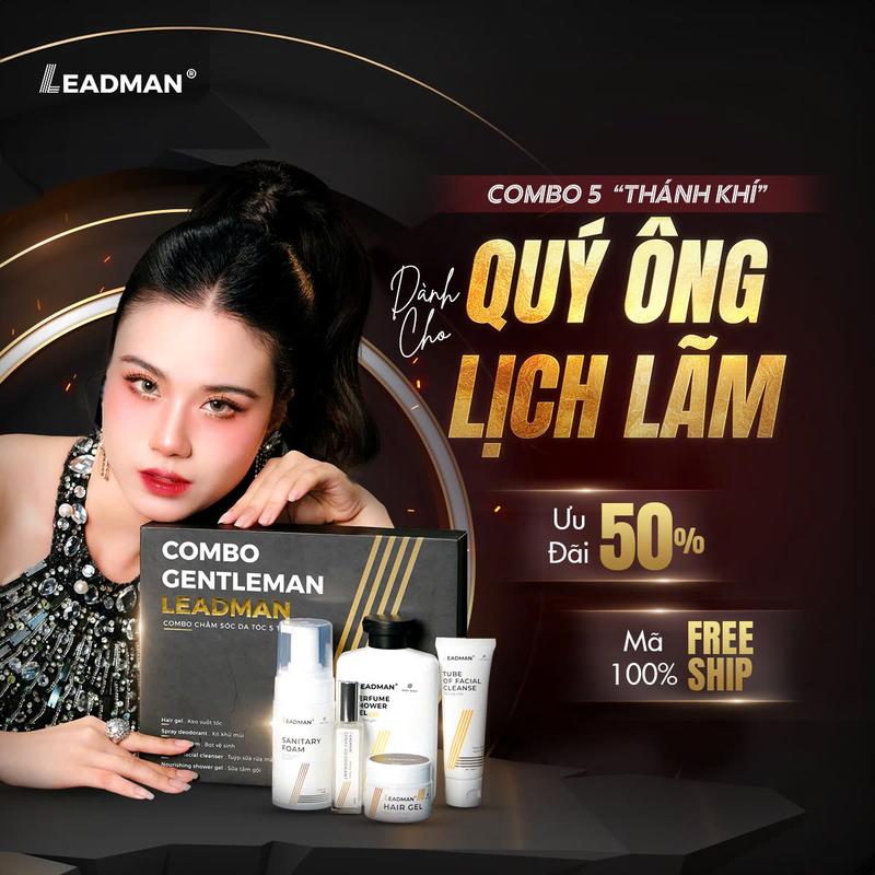 LEADMAN Combo 5 SP TOÀN DIỆN - Sữa Tắm Gội 3 trong 1 & Bọt Vệ Sinh & Xịt Khử Mùi Nước Hoa & Gel Vuốt Tóc Cho Nam & Sữa Rửa Mặt
