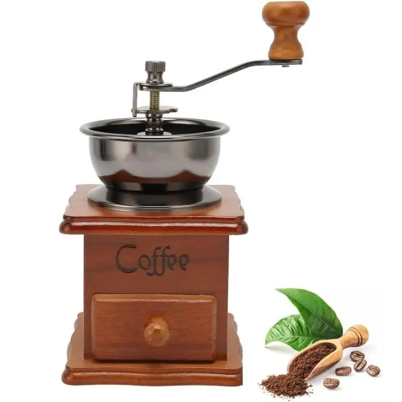 Manual Coffee Grinder, 1 Count Retro Wooden Style Coffee Bean Mill with Adjustable Gear Settings, Hand Coffee Grinding Tool for Home and Travel