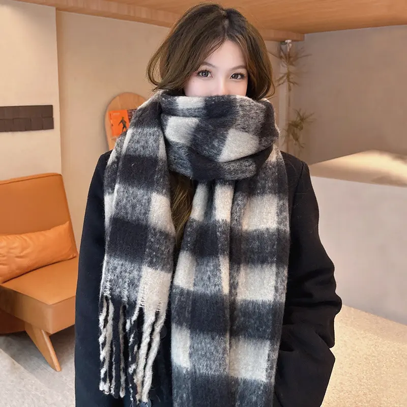 Khăn Quàng Cổ Nam Nữ Phong Cách Vintage  Khăn Choàng Women Khăn Quàng quàng cổ, Thời trang, Dễ Phối Đồ, Kẻ sọc đen trắng, Thích hợp cho các cặp đôi, Ấm áp, Dành cho nam và nữ Choàng Cổ khan  quang