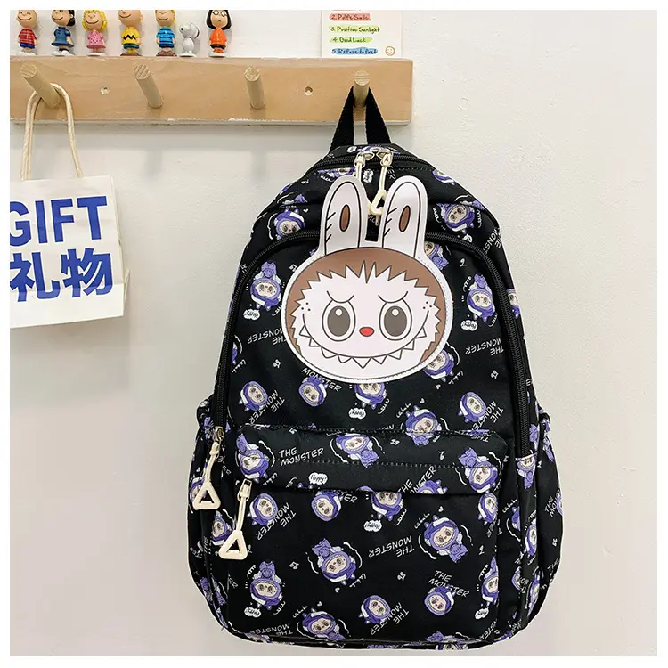 New Junior High School Student Grade 3-12 Girl Nylon Schoolbag Cute Stylish and Lightweight Waterproof Large Capacity Labubu Casual Backpack 16.8-Inch