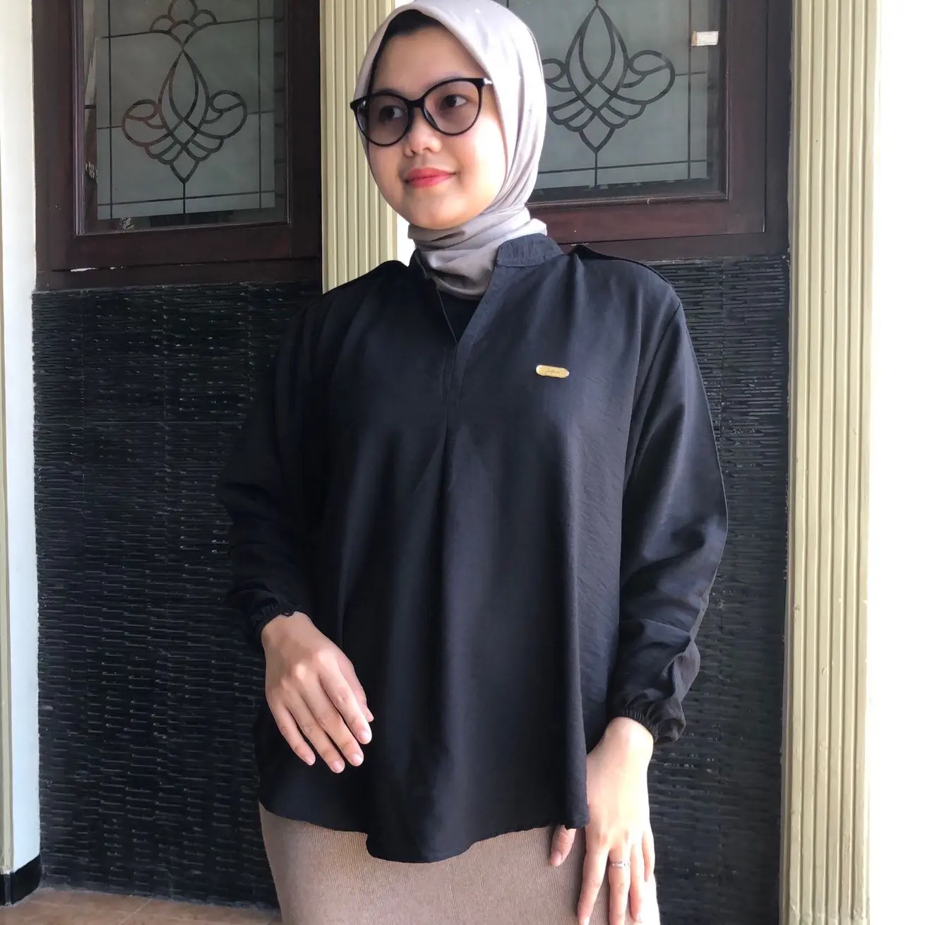 Feliceclo - Alya Blouse Vneck Atasan Baju Lengan Panjang Wanita Basic Pololinen Fit Muslim