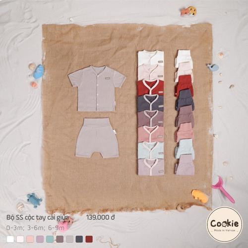  Bộ Quần Áo Sơ Sinh Cookie Cộc Tay Cài Giữa Cho Bé Size 3-6M Chất Liệu Tăm Lạnh quanao  tresosinh 