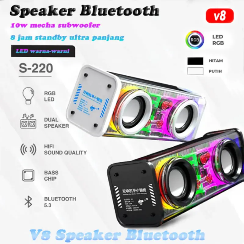 Portable TWS RGB V8 speaker bluetooth subwoofer V8 speaker bluetooth subwoofer Boombox Wireless Stereo surround audio portabel nirkabel 10w Bluetooth peakers soundbar 8