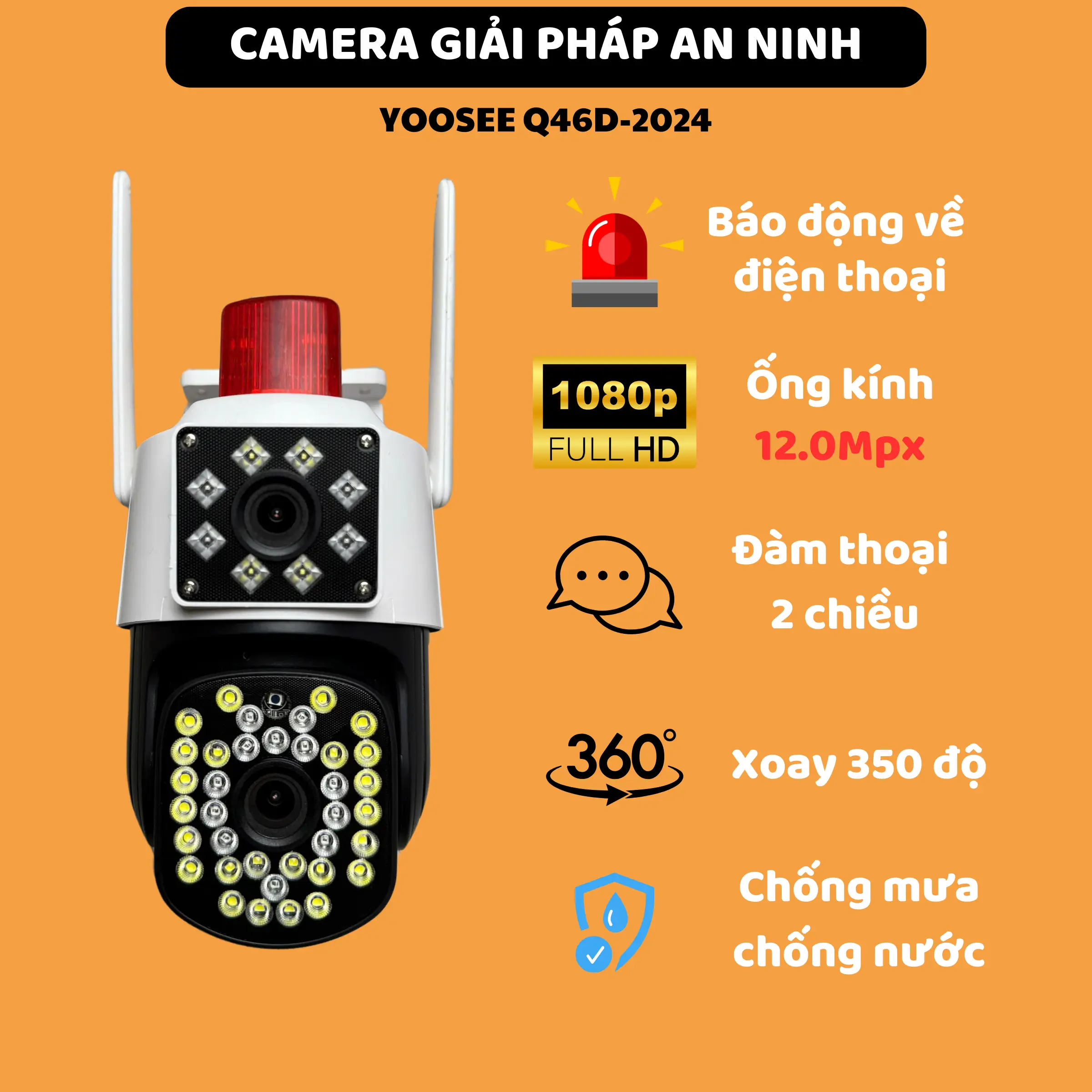 Camera Wifi Yoosee Q46D 12.0Mpx 2 Mắt 2 Khung hình- Xoay 360- Đàm Thoại 2 Chiều- Ngoài trời 8x36