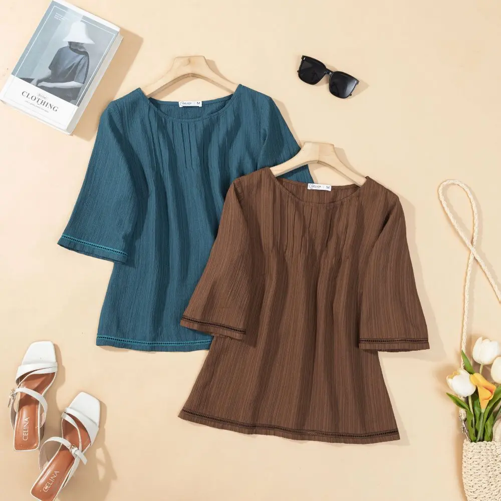 Áo Đũi sóng Nữ Trung Niên Cao Cấp, Sang Trọng tặng mẹ thương hiệu Thiều Hoa AN3L1217 Women Top