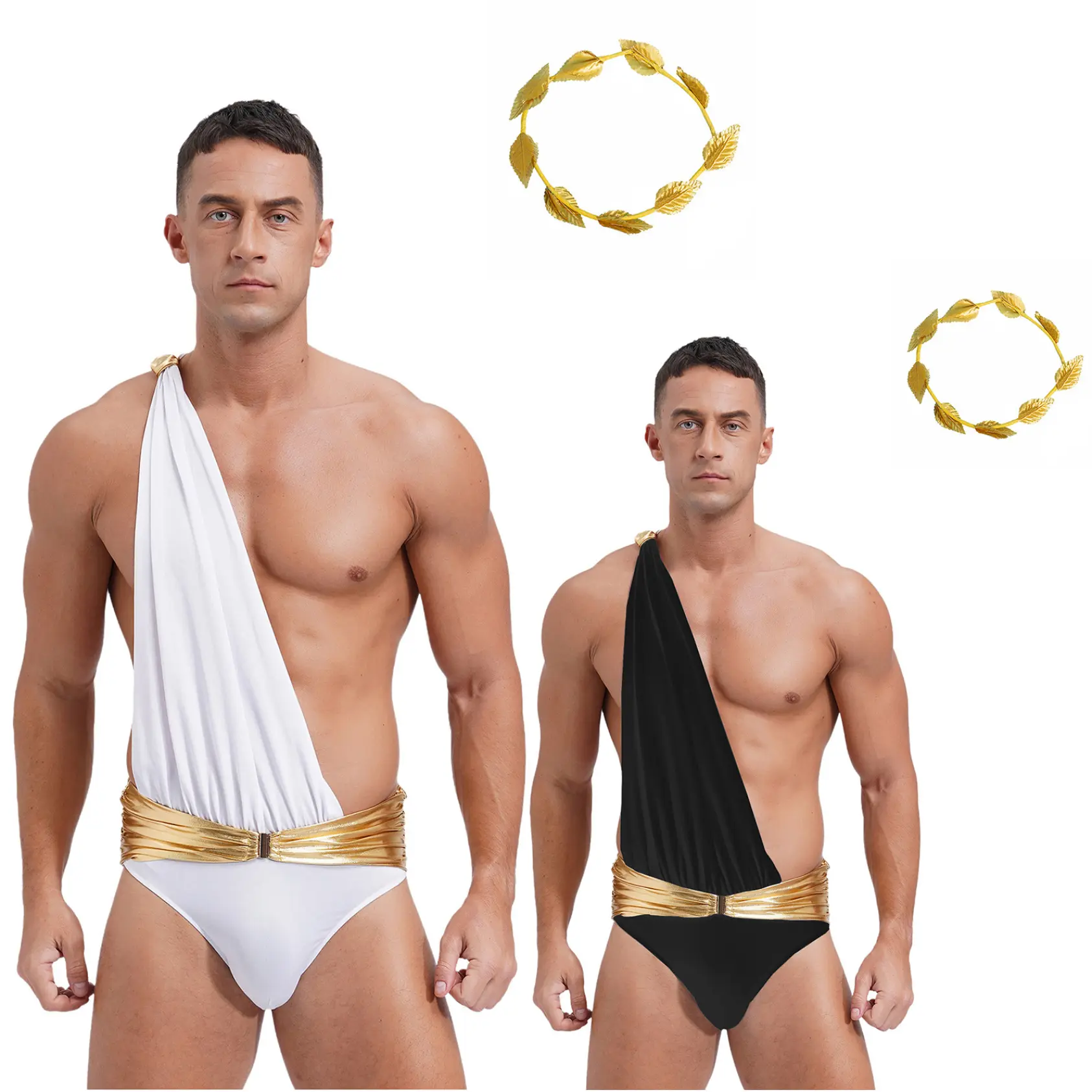 Yhong Toga Costume Mens Ancient Greek Roman Outfit Adult Sexy Bodysuit Leotard Underwear with Headwear