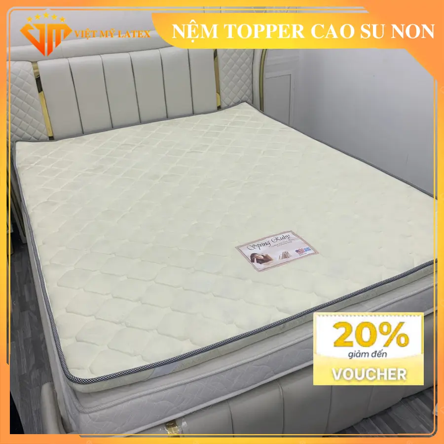 Nệm Topper Cao Su Non MÀU KEM  Cao Cấp êm ái, gọn nhẹ, không hầm bí nóng, đủ size