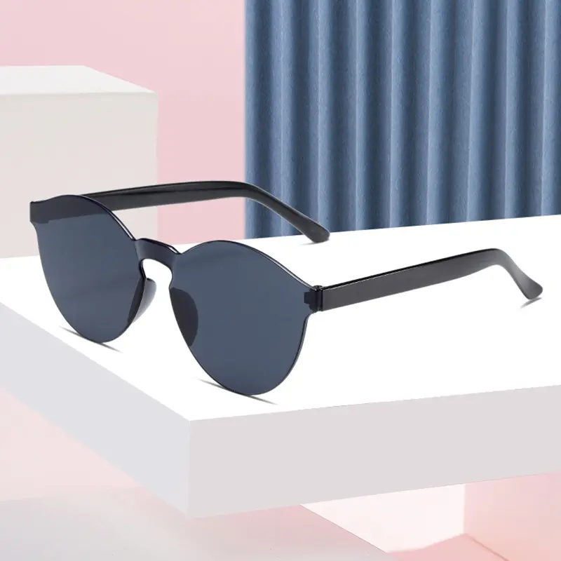 2025 New Frameless One-piece Jelly Transparent Sunglasses European and American Candy Color Sunglasses Integrated Color