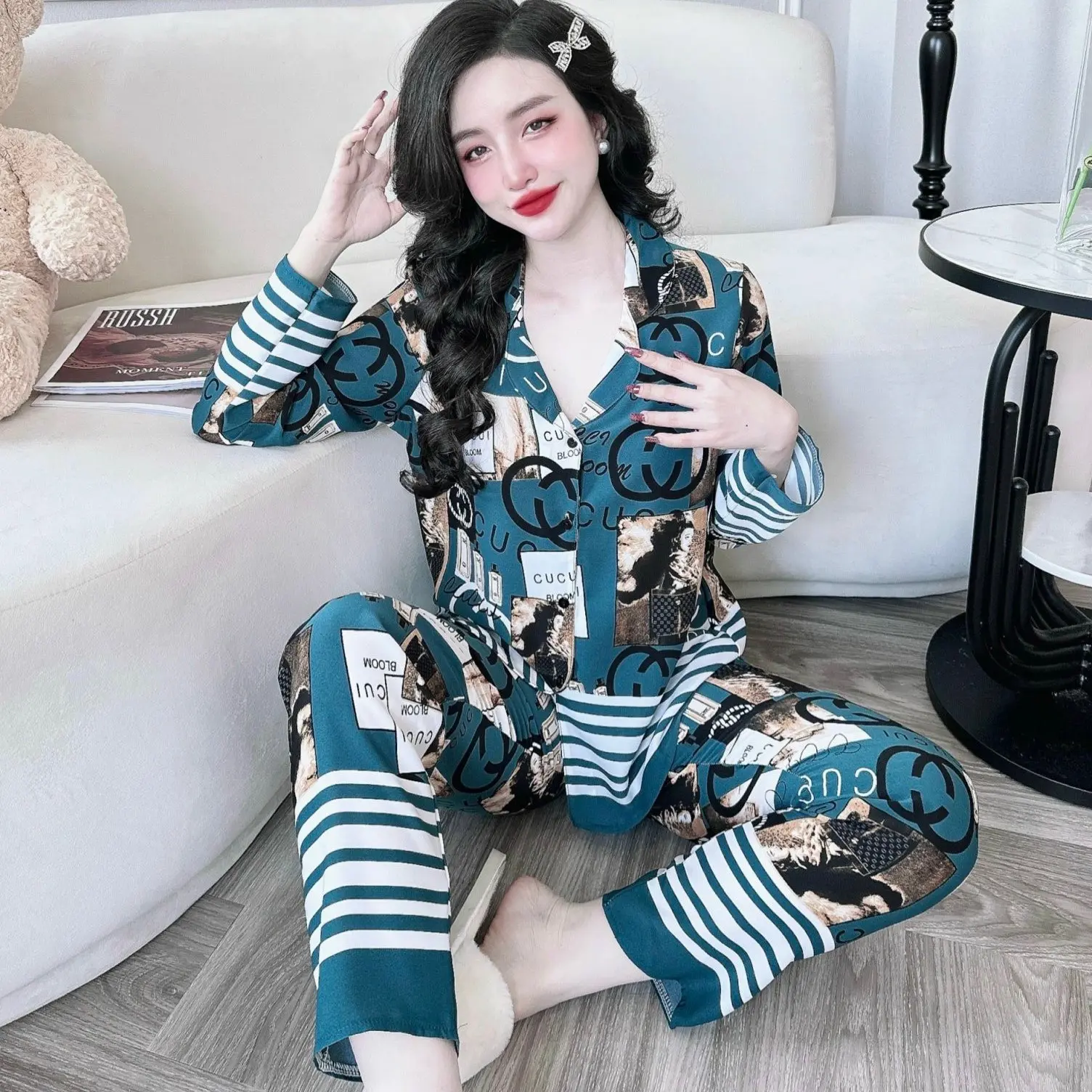 Đồ Bộ Pyjama T&P Lụa Mango Cao Cấp Họa Tiết GiGi