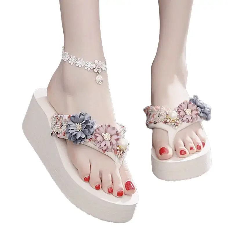 Dép Nữ  Dép Tông dép  Xỏ Ngón Đế Xuồng Cao Quai Đính Hoa Chống Trượt Dép kẹp DéP Shoes Giày