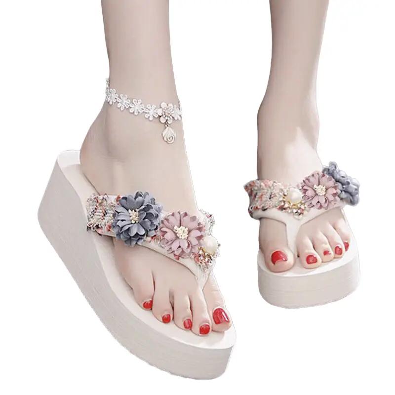 Dép Nữ  Dép Tông dép  Xỏ Ngón Đế Xuồng Cao Quai Đính Hoa Chống Trượt Dép kẹp DéP Shoes Giày