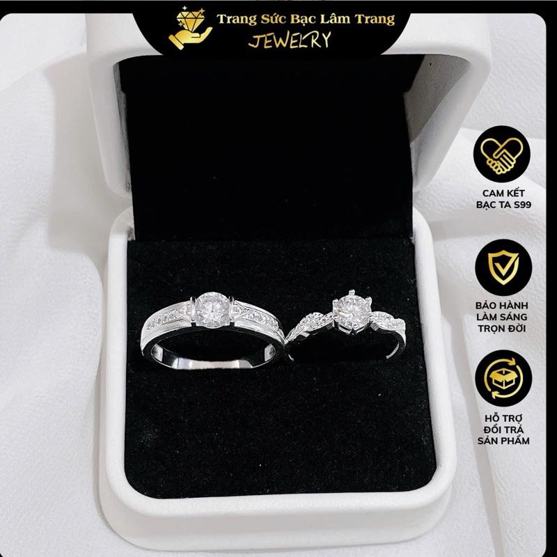Nhẫn đôi bạc ta 099 LTJ trẻ trung gắn đá chủ thân xoắn đủ size - Trang sức bạc không bay màu k rỉ