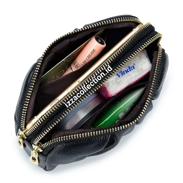 Dompet Wanita Korean Style Tempat Hp dan Uang Pouch Kulit PU Hitam Pink Polos - Kartu 3