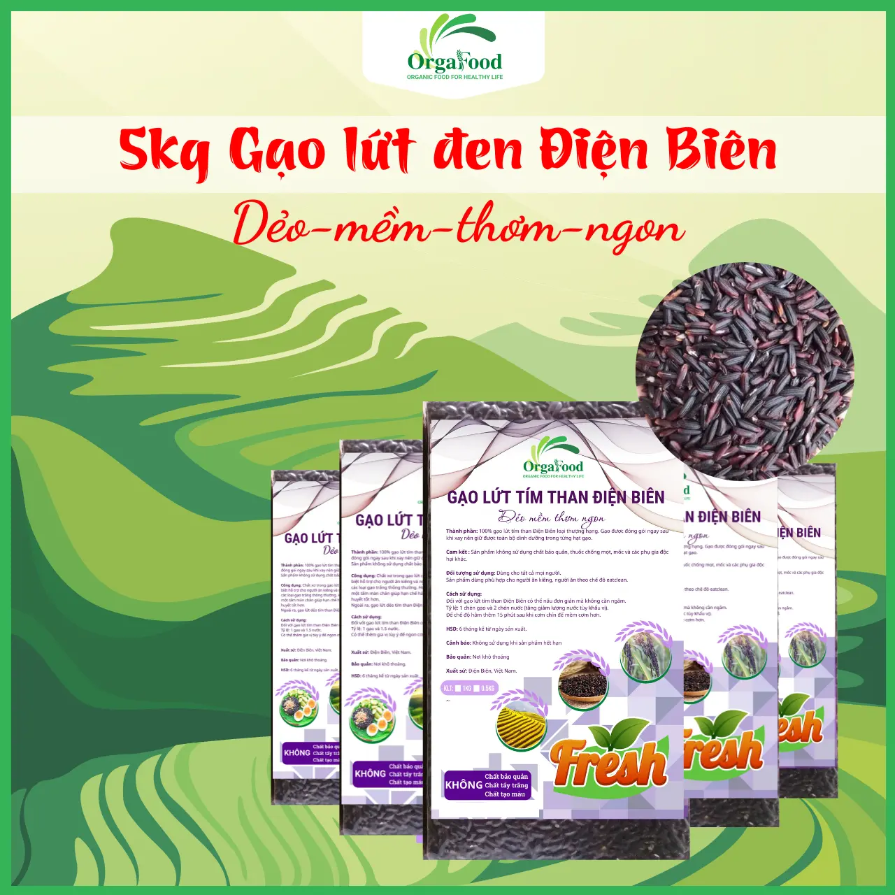 5kg gạo lứt tím than (đen) Điện Biên túi hút chân không dành cho người ăn thực dưỡng