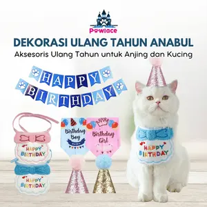 Pawlace Banner Ulang Tahun Anjing Kucing - Accessories   dan Dekorasi Ultah Untuk Anjing dan Kucing - Topi Pesta Ulang Tahun Anjing Kucing - Decoration for Pet Birthday - Accessories Dog and Cat Birthday Decor - Accessories Ulang Tahun Anabul
