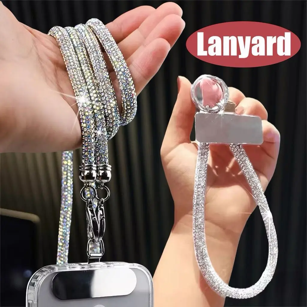 Strap Cantik Diamond Sparkling Glitter Lanyard Phone Wrist Strap Lanyard Diamond Pendant Clip For iPh0ne 16 15 14 13  12 11 Pro Max USB Lanyard