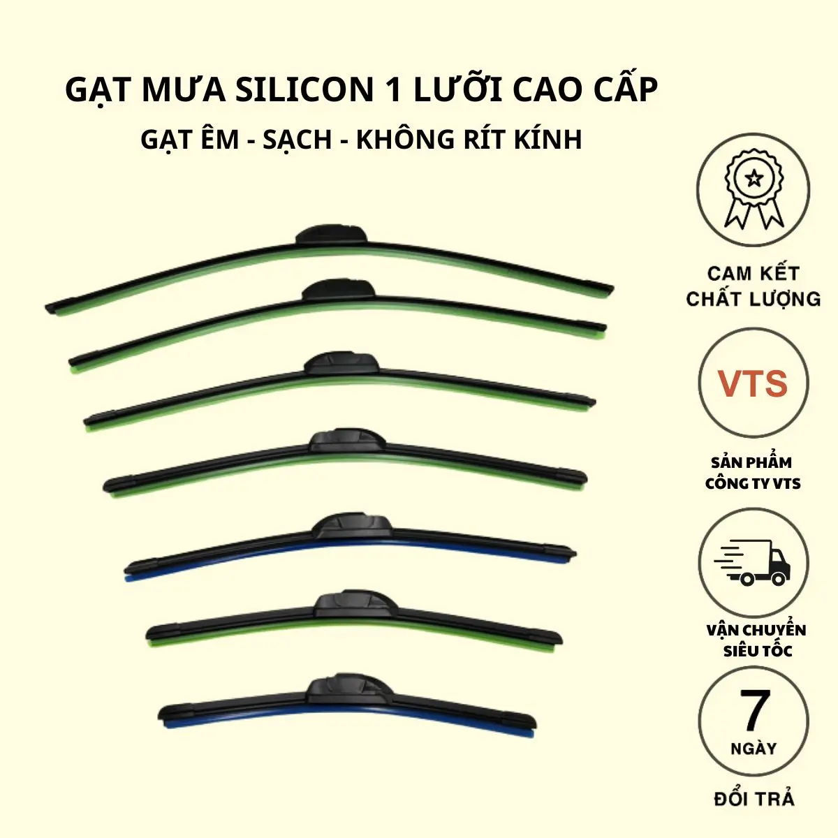 Gạt mưa Silicon VTS 1 lưỡi siêu dẻo , siêu bền, không gây xước kính phù hợp với nhiều dòng xe | Lựa chọn kích thước theo xe dưới phần mô tả