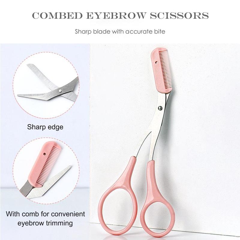 Product Introduction of Buy 1 Get 2 Free Curved Eyebrow Trimmer Facial Eyebrow Scissors With Comb Stainless Steel 26