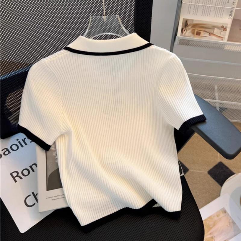 Product Introduction of Áo Polo, Phong Cách Phương Tây, Trông Trẻ Trung, Áo Thun ngắn Tay Dệt Kim Lụa Lạnh Dành Cho Nữ, Thời Trang Mới Mùa Hè 2024 Top Women 5