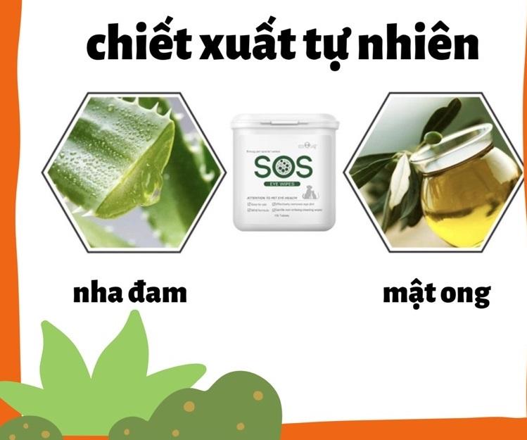 Khăn lau vết ố mắt/ Khăn lau vệ sinh tai chó mèo SOS dịu nhẹ 100 miếng 2