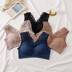 ONEFASHIONMALL BR020 Bra BH Wanita Tanpa Kawat Bahan Halus Pakaian Dalam Bralete Elastis Cup Busa Motif V Neck Motif Bunga