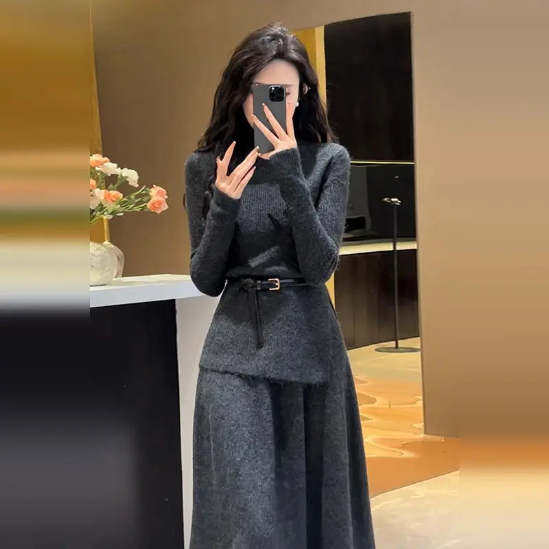 Áo Len Váy Dệt Kim, Phong Cách Cổ Điển, Dành Cho Nữ, Thích Hợp Cho Mùa Thu Và Mùa Đông, Hàng Mới Về Năm 2024, Có Thể Mặc Bên Trong Phù Hợp, Đồ Mặc Cao Cấp Bộ Đồ Hai Mảnh Dress