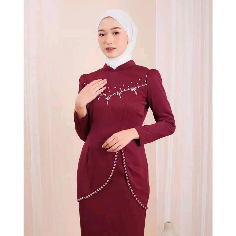 baju kurung melayu,dress pesta felicya Slim-fitting Muslim Payet Mutiara Maxmara Kondangan Wanita 3