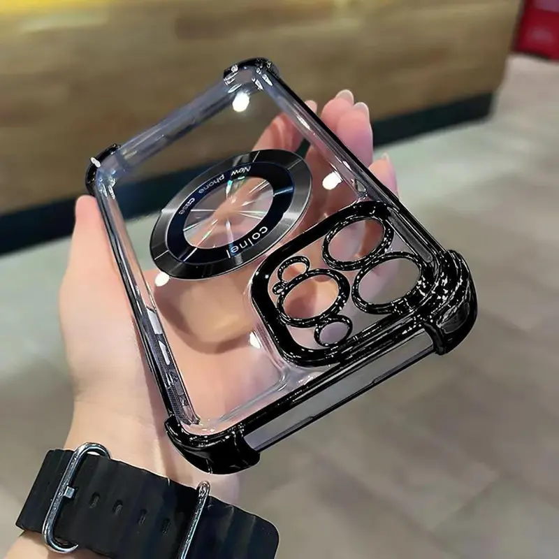 Electroplated Shockproof Clear Phone Case with Lens Protector, 1 Count Anti-drop Phone Protective Cover, Compatible with iPhone 15 14 11 12 13 Pro Max 8