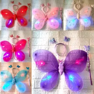 Mainan Sayap Peri Kupu-Kupu Lampu Led Pesta Anak Cewek Set Hadiah Perempuan Kostum
