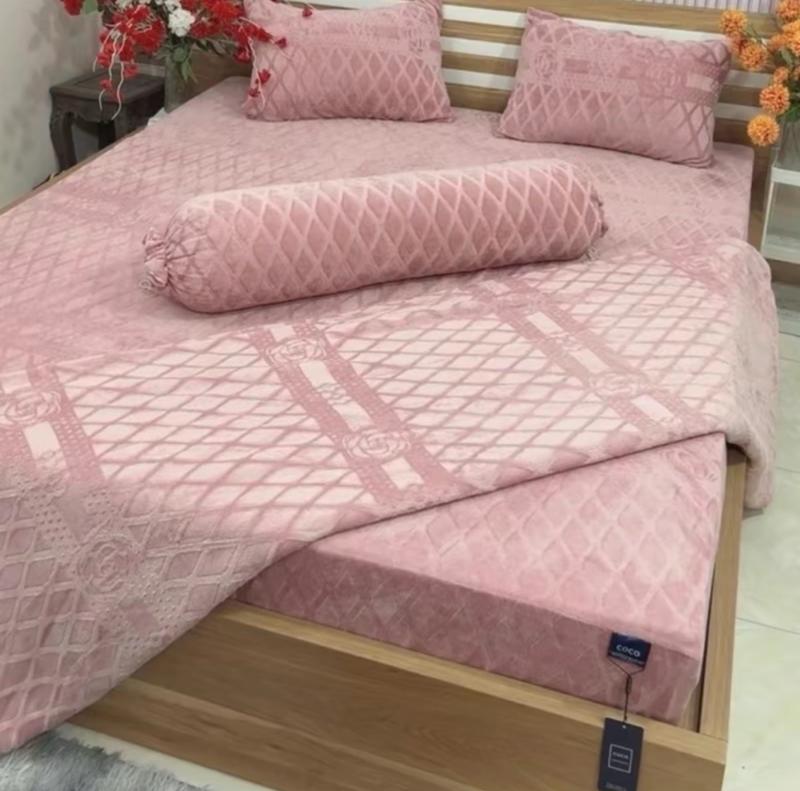 Bộ Ga Gối Nỉ Nhung Coco 3 Món và 4 Món( Gồm 1 Ga+2 Vỏ Gối Đầu+1 Gối Ôm) đệm cao 5 - 15cm giường