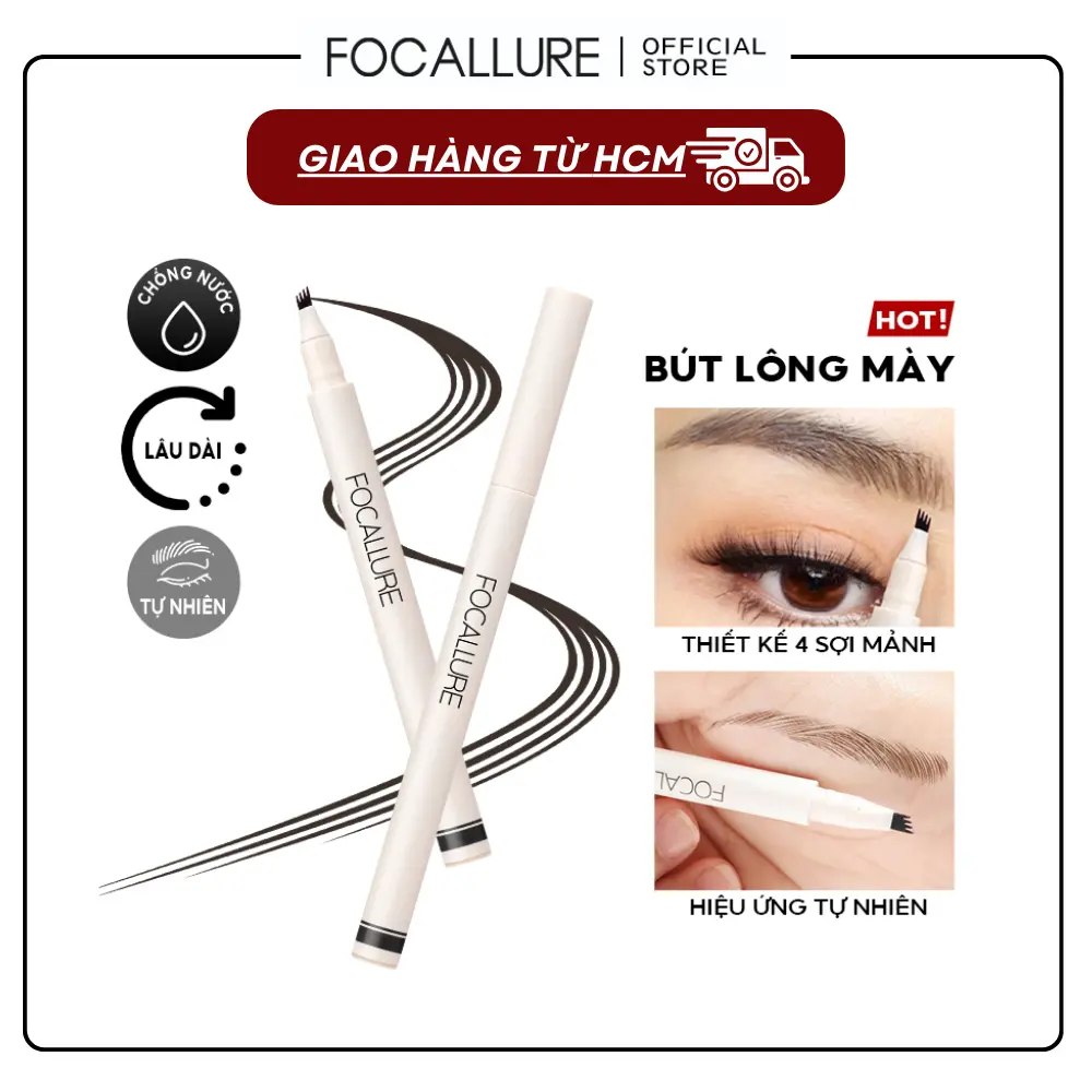 FOCALLURE Bút Kẻ Mày phẩy sợi 4 nhánh bền màu chống thấm nước 0.6ml Cosmetic Trang Điểm Nữ Mỹ Phẩm Women Phấn Phủ