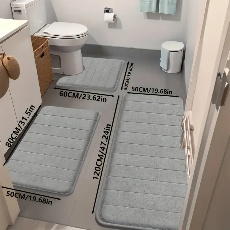 3pcs Luxury Ultra-Soft Non-Slip Bath Mats Set - Quick-Dry Knitted Fabric, Colorful Geometric Design, Durable PVC Backing, Machine Washable, Indoor Entrance Mats for Bathroom and Kitchen, Bathroom Floor Mat | Geometric Pattern Mats | Quick Dry Mats, Bathro 3
