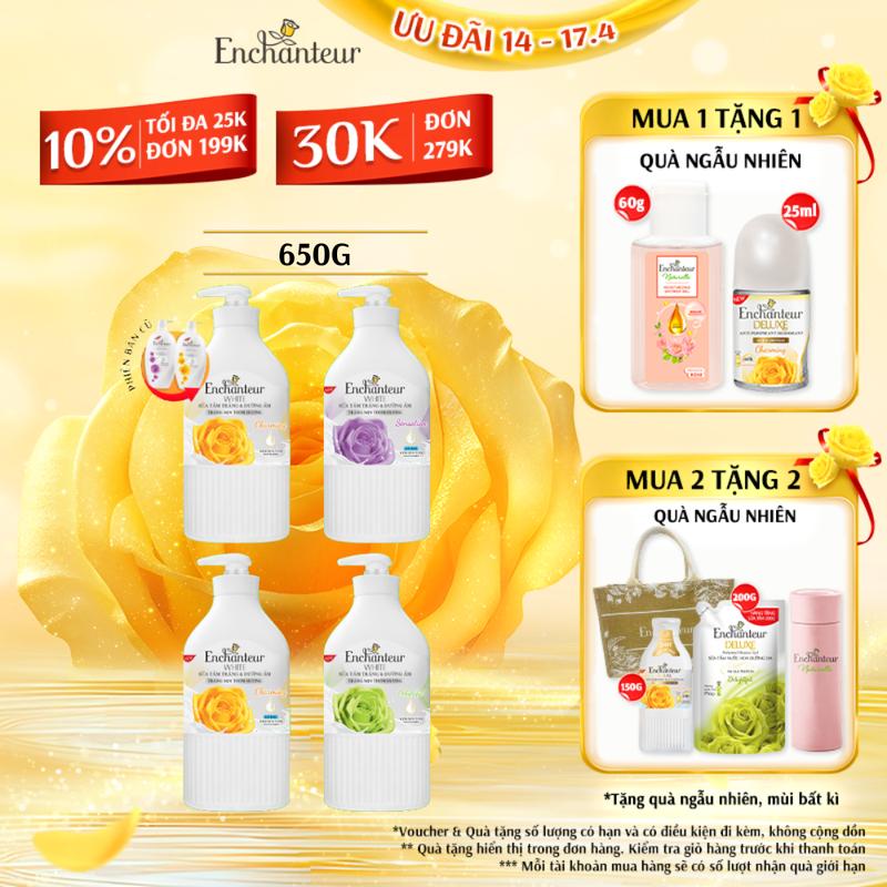 [MUA 1 ĐƯỢC 4]  Sữa Tắm Dưỡng Trắng Da Hương Nước Hoa Pháp Dưỡng Da Body  Enchanteur White Với Kem Sữa Tươi & Niacinamide 650g