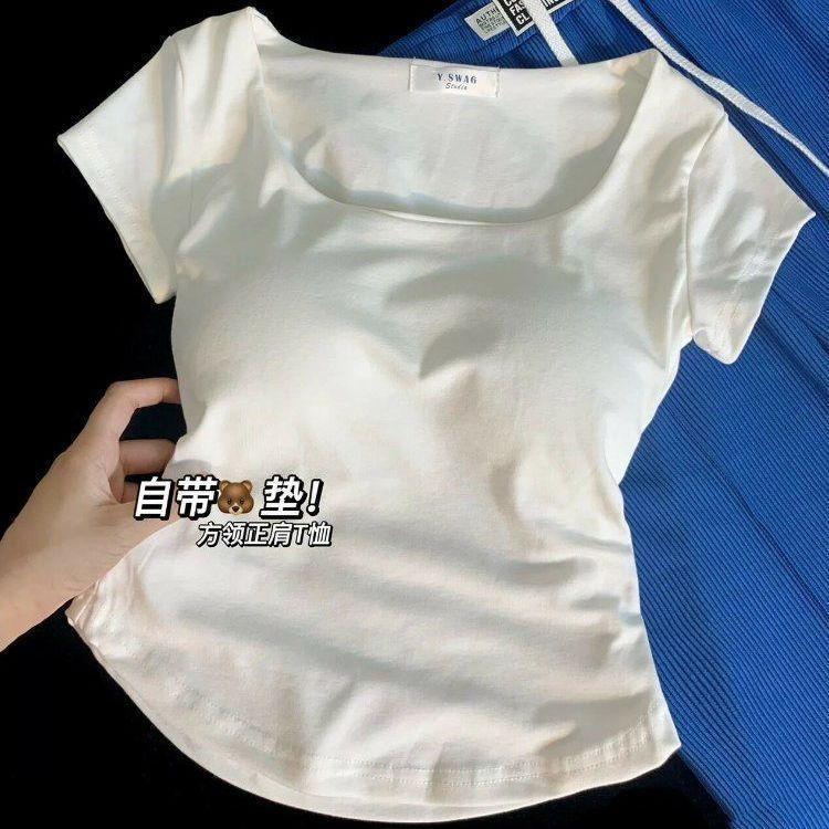 Product Introduction of Áo Ngắn Dáng Ôm Phong Cách Hàn Quốc, Có Đệm Ngực, Cổ Vuông, Áo Thun Vai Thông Thường Dành Cho Nữ, ngắn Tay, Thiết Kế Đẹp Mùa Hè, Độc Đáo, Thích Hợp Để Đặt Hàng Trong Vòng Một Tuần, Niche 1