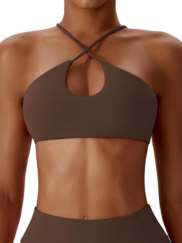 Women's Criss Cross Backless Sports Bra, Solid Color Soft Comfortable Breathable Athletic Bra for Yoga Gym Workout, Lady Activewear Valentine's Day 4