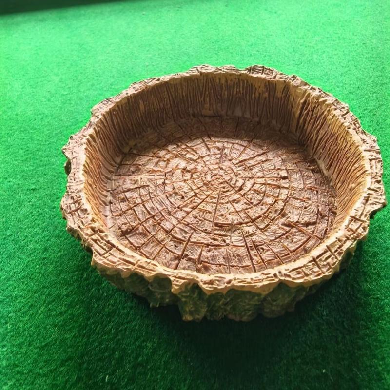 Product Introduction of Fish Tank Ornaments Resin Reptile Food Bowl Simulated Tree Stump Artificial Pet Drinking Water Tray Multifunctional Creative Pets Feeding Plate Home 9