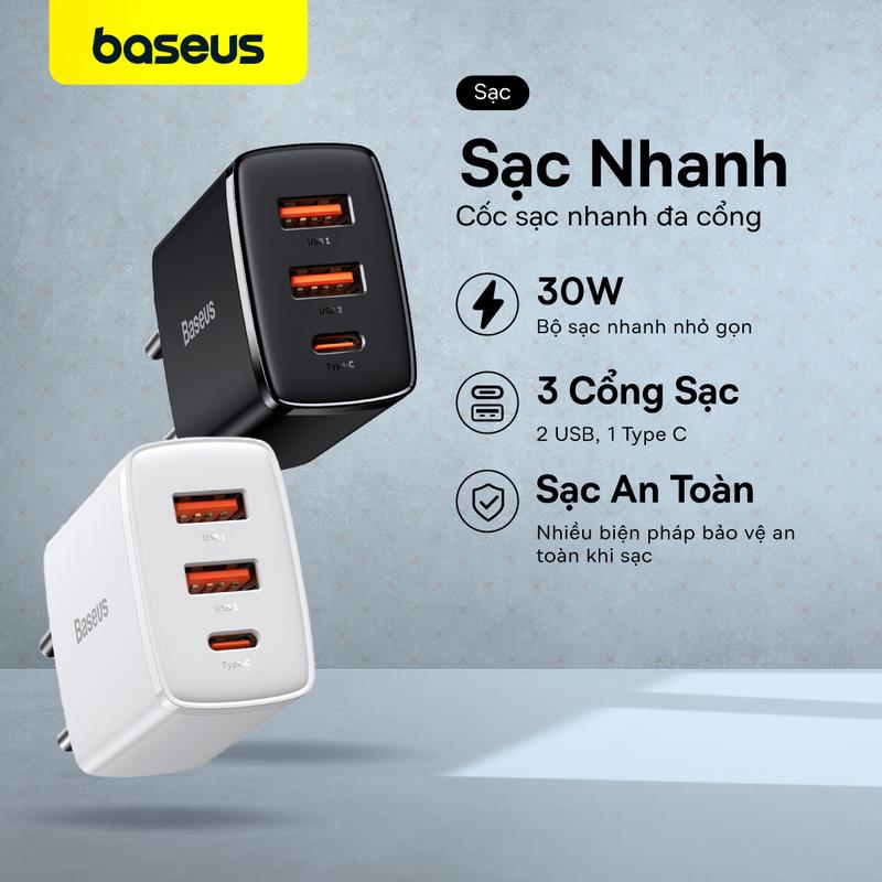 Củ sạc điện thoại Baseus 30W Dual USB type C QC3.0 PD - Phụ Kiện Sạc nhanh cho iPhone Samsung Xiaomi Mi USBC Fast charging Phone charger