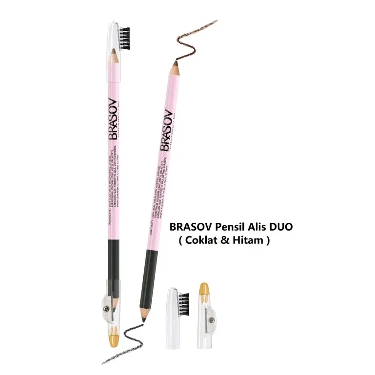 Brasov Eyebrow Pensil Alis Duo Hitam dan Coklat dengan sikat dan peraut