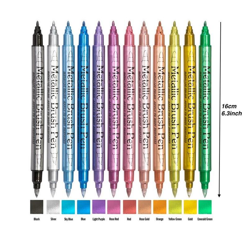 Product Introduction of Metallic Paint Marker Pen, 12/24/36pcs Dual Tips Metallic Paint Marker Pen Set, Fine Marker Pen for Rock Wood Ceramic Canvas DIY Painting Drawing, Art Supplies 1