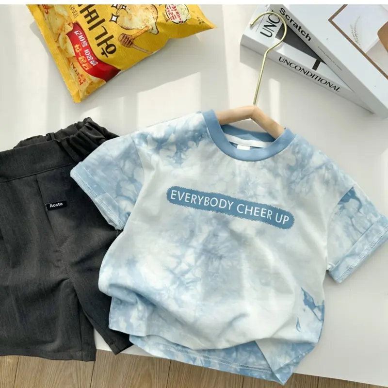 Áo Thun Cotton, Cotton Nguyên Chất, Hàng Mới Về Mùa Hè, Dành Cho Nam Và Nữ, Trẻ Em Trung Bình Và Nhỏ In Nhuộm Cà Vạt, ngắn Tay, Thiết Kế Hợp Xu hướng 5