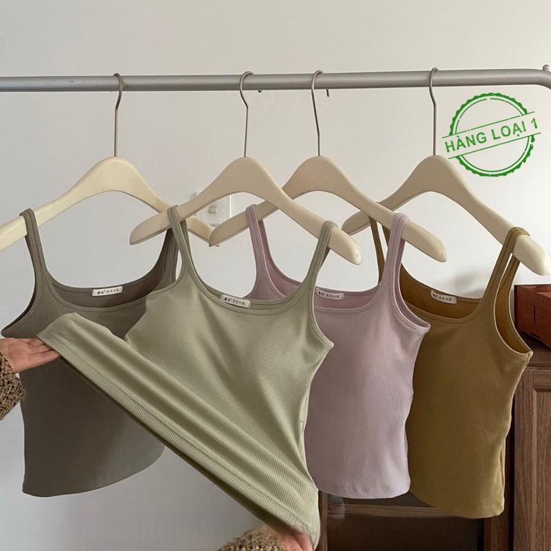 Áo Hai Dây Nữ Thun Tăm Kèm Mút Ngực CÓ BIGSIZE Kiểu Dáng Trẻ Trung CAMI11