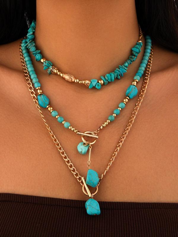 Vintage Cow Head Decor Beaded & Pendant Necklaces, Boho Style Turquoise Decor Luxury Jewelry for Women & Girls, Party, Daily Clothing Decor, Birthday Gift, Statement Necklace, Western Jewelry 3