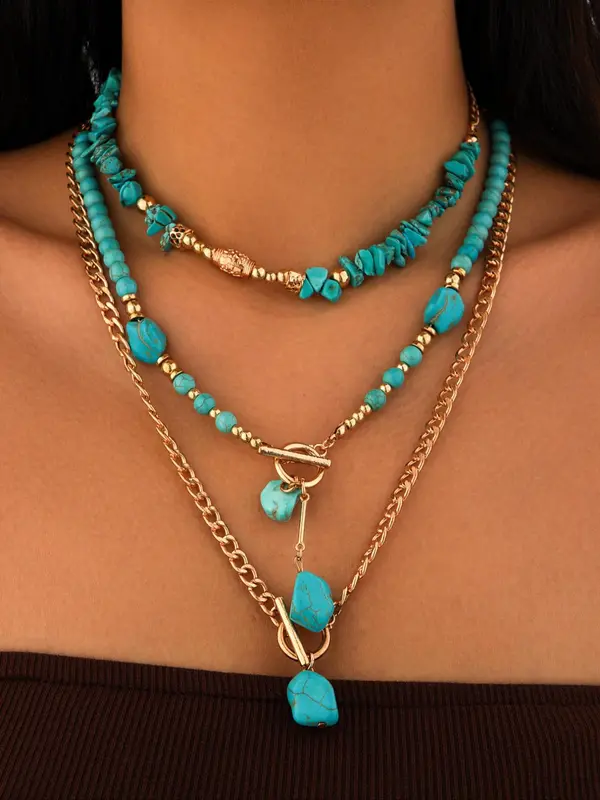 Vintage Cow Head Decor Beaded & Pendant Necklaces, Boho Style Turquoise Decor Luxury Jewelry for Women & Girls, Party, Daily Clothing Decor, Birthday Gift, Statement Necklace, Western Jewelry 3
