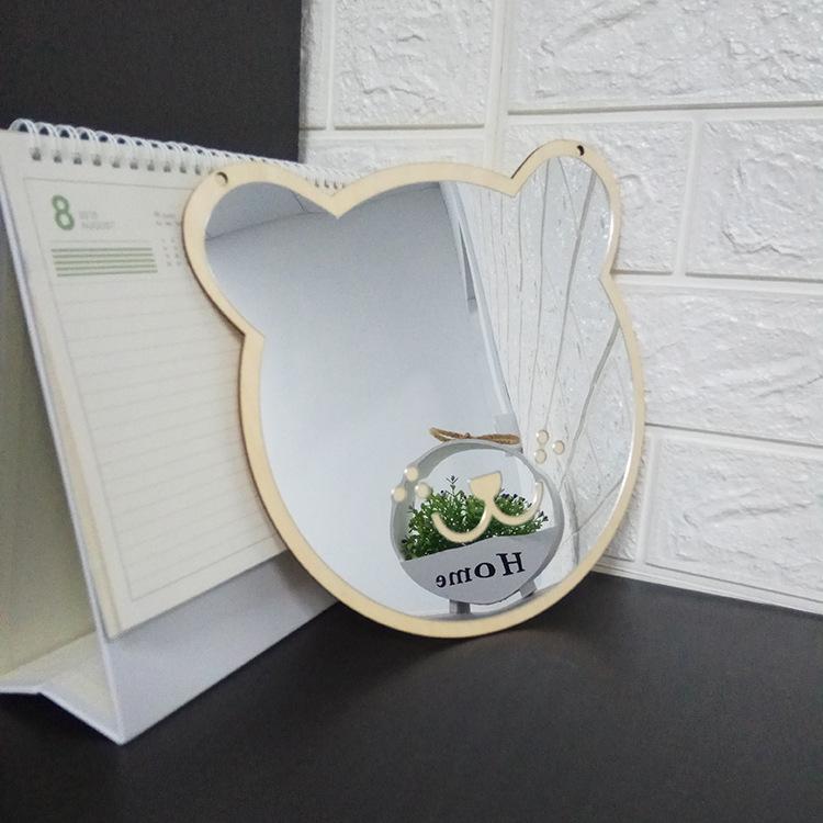 Product Introduction of Acrylic Wooden Mirror Cute Teddy Bear Mirror Home Decor Creative Home Wooden Crafts Wall Decorations Makeup Mirrors 7