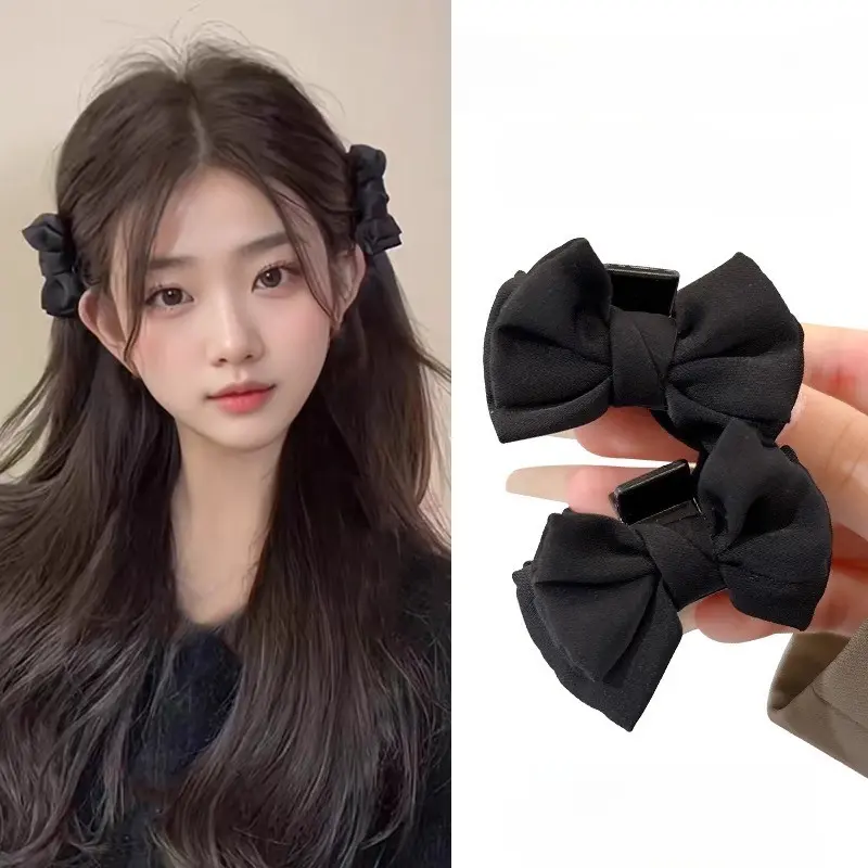 Princess Head Black High Cranium Top Bow Small Grab Clip Female Premium Sense Bangs Clip Hairpin Side Broken Hairpin Headgear hair pin