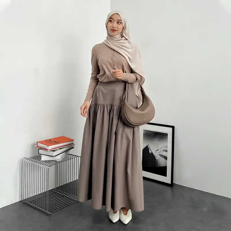 YEPPUOUTFIT - Nanda Skirt | Basic Bawahan Rok Wanita Panjang Muslim Adem Nyaman Girly Outfit Casual Hijab Style Katun Serut 2