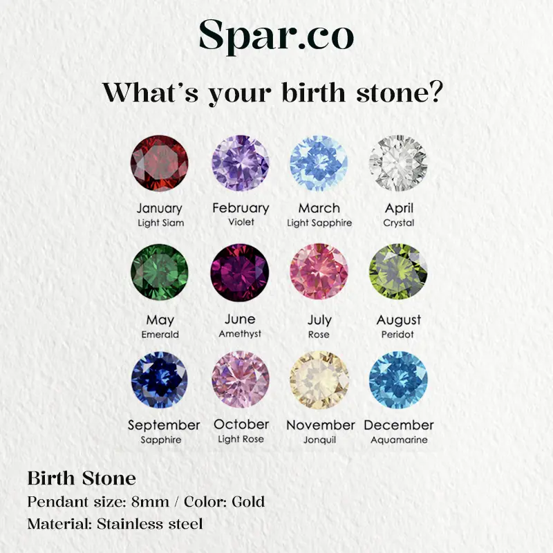 Spar.co Liontin Emas Birth Stone Model Bulat Mini - Zircon Birth Stone Pedant Mutiara Bulan Kelahiran Kalung Gelang Custom SP-AAF1220 5
