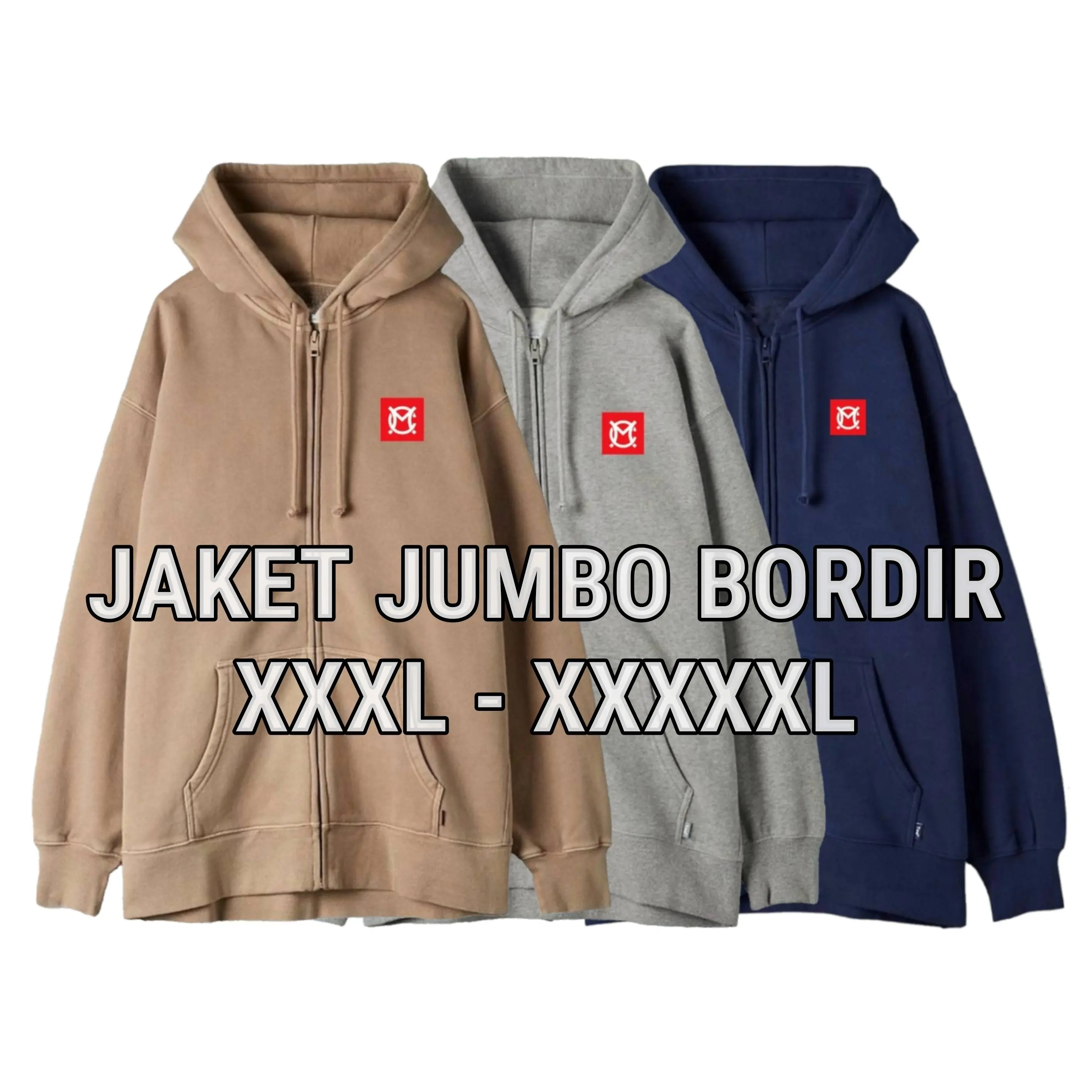 Jaket Jumbo Pria Wanita Big Size XXXL XXXXL XXXXXL Ld 130 135 140 3XL 4XL 5XL Hoodie Zpper Oversize Cewek Cowok Distro Fleece Tebal Logo Bordir Korean Style Murah