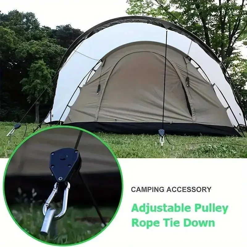 Camping Wind Rope Pulley Tie Downs with Carabiners, 4 Counts Durable Nylon Rope, Ideal for Securing Tents, Canopies & Tarps 3